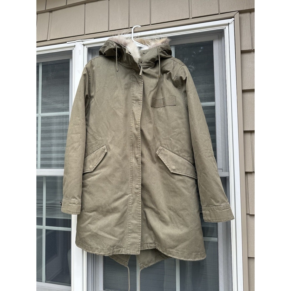 Yves Salomon Army Green & Rabbit Fur Parka Coat EU 42